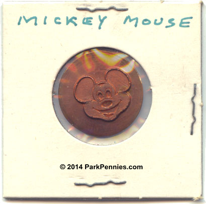 Pressed Mickey Mouse cent, early.