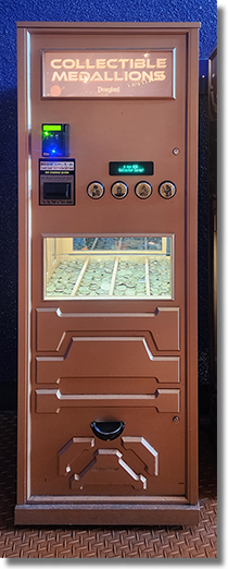 Medallion Vending Machine: Tomorrowland Star Wars Medallion Machine Case Window. First Day Onstage 4/26/2024. Medallion Numbers 136, 137, 138 and 139