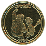 #166 Onward 2020 Pixar Fest Souvenir Medallion Featuring Barley Lightfoot and Ian Lightfoot. Disneyland Hotel, 4-26-2024.