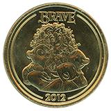 #168 Brave 2012 Pixar Fest Souvenir Medallion featuring Merida and friends. Grand Californian Hotel and Spa 4-26-2024. 
