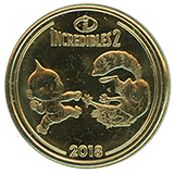 #169 Incredibles 2 Pixar Fest Souvenir Medallion featuring Jack-Jack Parr and Rocky. Grand Californian Hotel and Spa 4-26-2024.