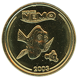 #132 Finding Nemo, Dory and Nemo swiming, Pixar Fest Candy Palace Medallion, Disneyland Main Street Penny Arcade / Candy Palace 4-26-2024.