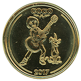 #145 Pixar Fest Coco 2007, Souvenir Medallion, Pioneer Mercantile, Frontierland, Disneyland Park, USA April 26, 2024.