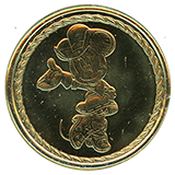 #147 Cowgirl Minnie Mouse, Souvenir Medallion, Pioneer Mercantile, Frontierland, Disneyland Park, USA April 26, 2024.