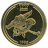 #152 Toy Story 1995 Souvenir Medallion featuring Buzz Lightyear and Woody. Bing Bong's Sweet Things, DCA 4-26-2024.  